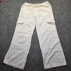 Edikted White Linen Look Cargo Pants Womens Medium Elastic Drawstring Wide Leg Y